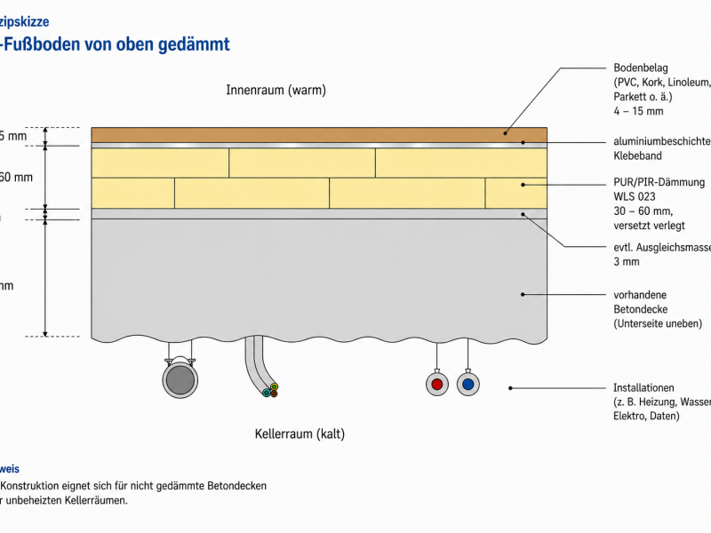 von oben gedämmte Kellerdecke